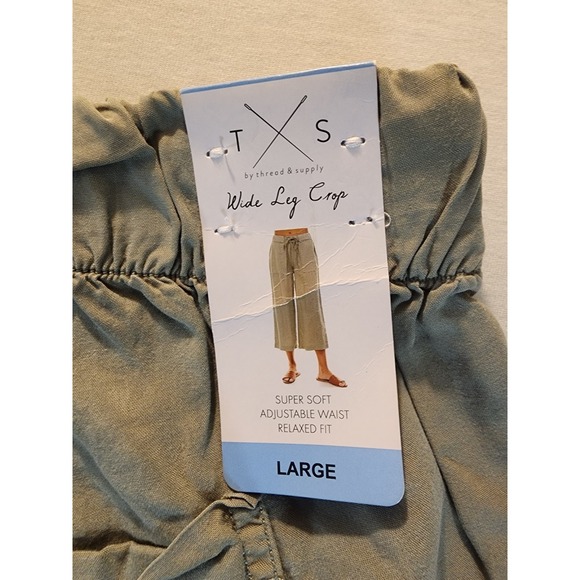 Thread & Supply Womens Super Soft Relaxed Fit Wide Leg Crop Pants Sage Size L - Picture 7 of 8